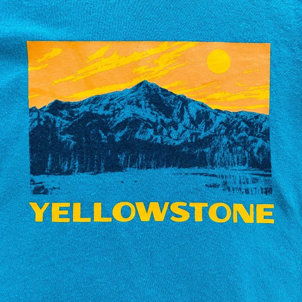 Old Navy Boy’s T-shirt Yellowstone National Park size 5 teal Nature Mountains